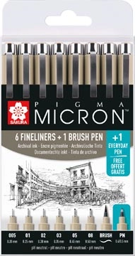 Een Sakura tekenstift Pigma Micron set van 7+1, zwart koop je bij Muys Kantoor & Kado