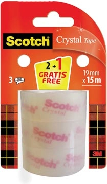 Een Scotch Crystal tape, 19 mm x 15 m,2 rollen + 1 gratis koop je bij Muys Kantoor & Kado