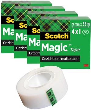 Een Scotch Magic Tape plakband ft 19 mm x 33 m, pak van 4 rollen koop je bij Muys Kantoor & Kado