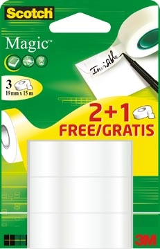 Een Scotch Magic plakband Ft 19 mm x 15 m 2 + 1 gratis koop je bij Muys Kantoor & Kado