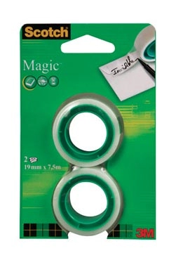 Een Scotch plakband Magic Tape, ft 19 mm x 7,5 m, blister met 2 rolletjes koop je bij Muys Kantoor & Kado