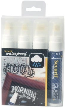 Een Securit Waterproof krijtmarker large wit, blister met 4 stuks koop je bij Muys Kantoor & Kado