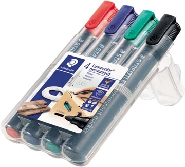 Een Staedtler Lumocolor 352, permanent marker, ronde punt, 2 mm, etui van 4 stuks in geassorteerde kleuren koop je bij Muys Kantoor & Kado