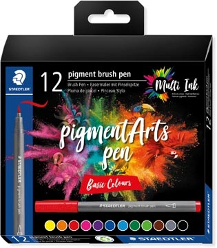 Een Staedtler Pigment Arts brush pen, etui van 12 stuks, Basic Colours koop je bij Muys Kantoor & Kado