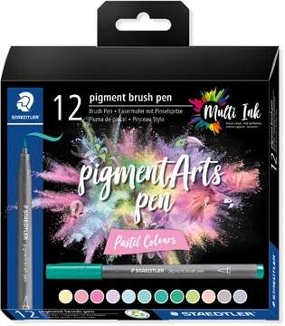 Een Staedtler Pigment Arts brush pen, etui van 12 stuks, Pastel Colours koop je bij Muys Kantoor & Kado