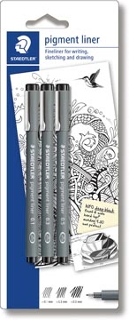 Een Staedtler fineliner Pigment Liner blister van 3 stuks: 0,1; 0,3 en 0,5 mm koop je bij Muys Kantoor & Kado