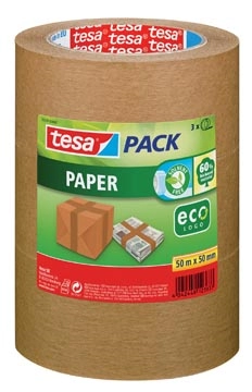 Een Tesapack paper ecoLogo, ft 50 mm x 50 m, bruin, pak van 3 stuks koop je bij Muys Kantoor & Kado