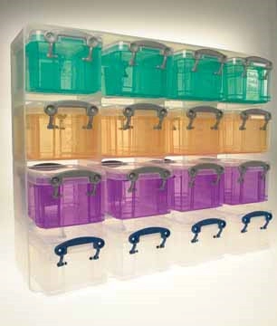 Een Really Useful Box muurkubus met 16 opbergdozen van 0,3 liter, transparant koop je bij Muys Kantoor & Kado