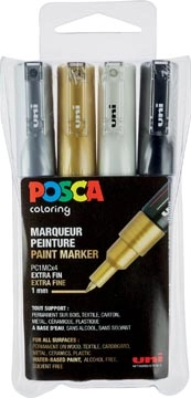 Een Uni POSCA paintmarker PC-1MC, 0,7 mm, etui met 4 stuks in geassorteerde metallic kleuren koop je bij Muys Kantoor & Kado