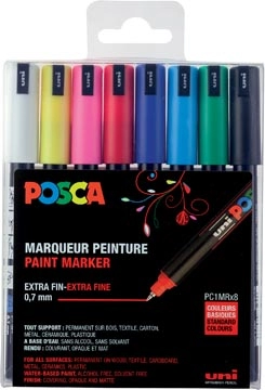 Een Uni-ball Paint Marker op waterbasis Posca PC-1MR, doos van 8 stuks in geassorteerde kleuren koop je bij Muys Kantoor & Kado