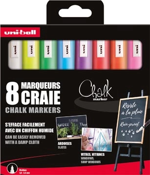 Een Uni-ball krijtmarker, ronde punt 1,8 - 2,5 mm, etui van 8 stuks, assorti koop je bij Muys Kantoor & Kado