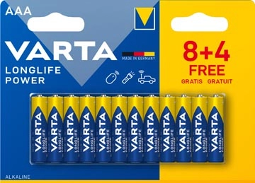 Een Varta batterij Longlife Power AAA, blister van 8 + 4 koop je bij Muys Kantoor & Kado