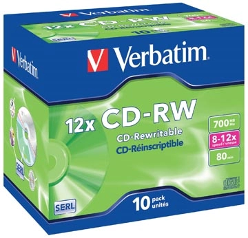 Een Verbatim CD rewritable CD-RW, doos van 10 stuks, individueel verpakt (Jewel Case) koop je bij Muys Kantoor & Kado