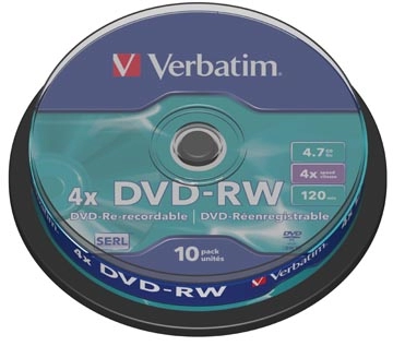 Een Verbatim DVD rewritable DVD-RW, spindel van 10 stuks koop je bij Muys Kantoor & Kado