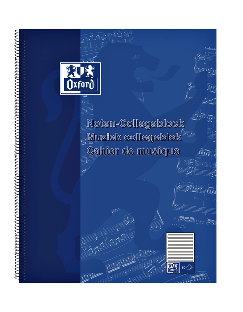 Een Collegeblok Oxford A4+ muziek 4-gaats 100 pagina's 80gr blauw koop je bij VHK Kantoorartikelen