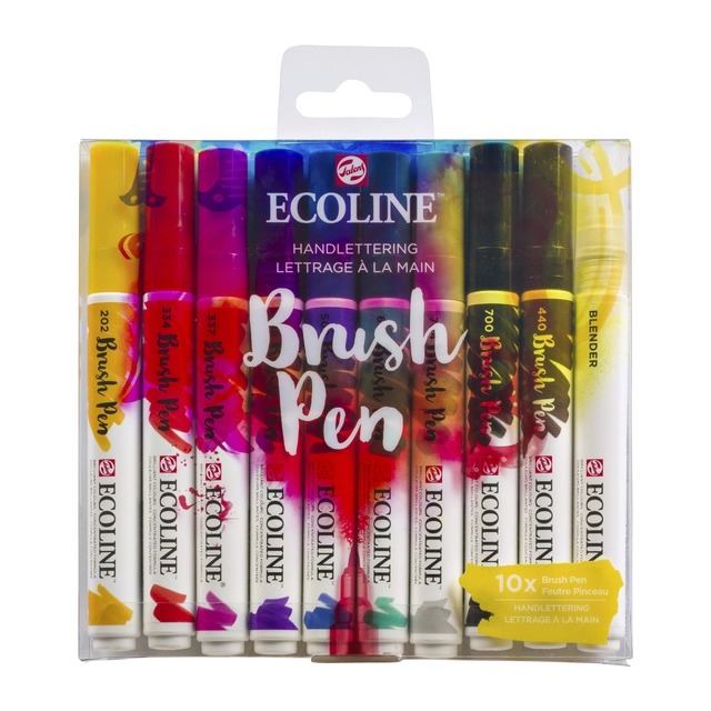 Een Brushpen Talens Ecoline Handlettering blister à 10 stuks assorti koop je bij VHK Kantoorartikelen