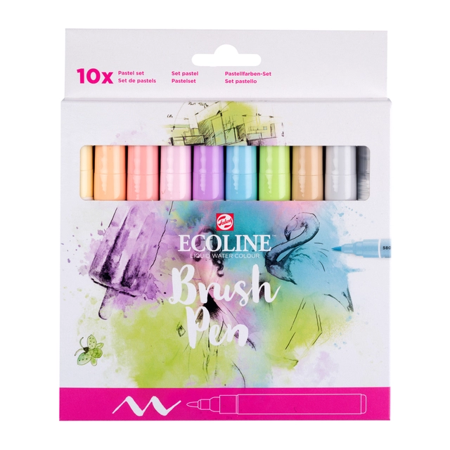 Een Brushpen Talens Ecoline Pastel blister à 10 stuks assorti koop je bij VHK Kantoorartikelen