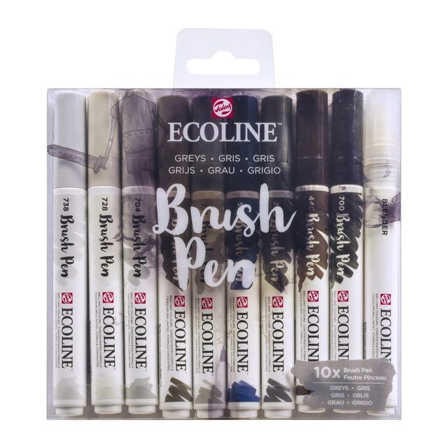 Een Brushpen Talens Ecoline Grijs blister à 10 stuks assorti koop je bij VHK Kantoorartikelen