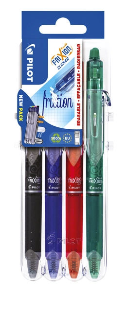 Een Rollerpen PILOT friXion clicker medium basis assortt Set2Go à 4 stuks koop je bij Hoekmankantoorartikelen.nl