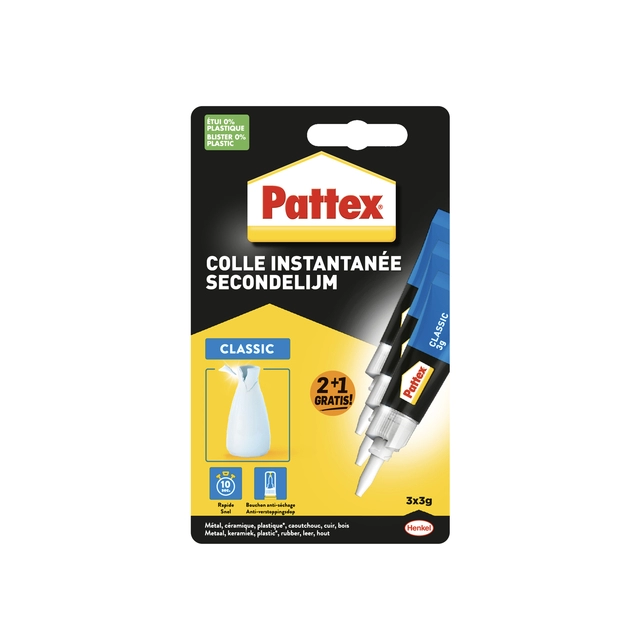 Een Secondelijm Pattex classic 3 gram blister 2+1 gratis koop je bij Hoekmankantoorartikelen.nl