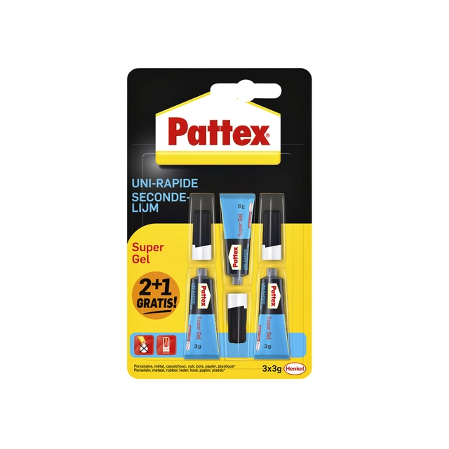 Een Secondelijm Pattex super gel 3 gram blister 2+1 gratis koop je bij Hoekmankantoorartikelen.nl