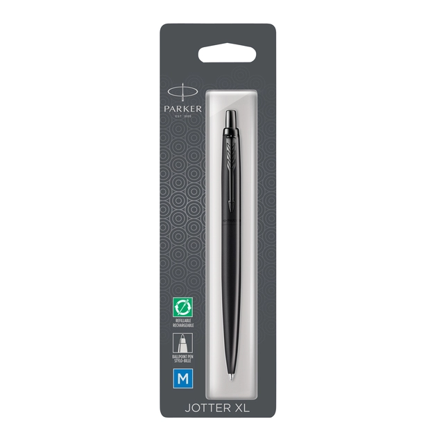 Een Balpen Parker Jotter XL Monochrome black medium blister à 1 stuk koop je bij VHK Kantoorartikelen