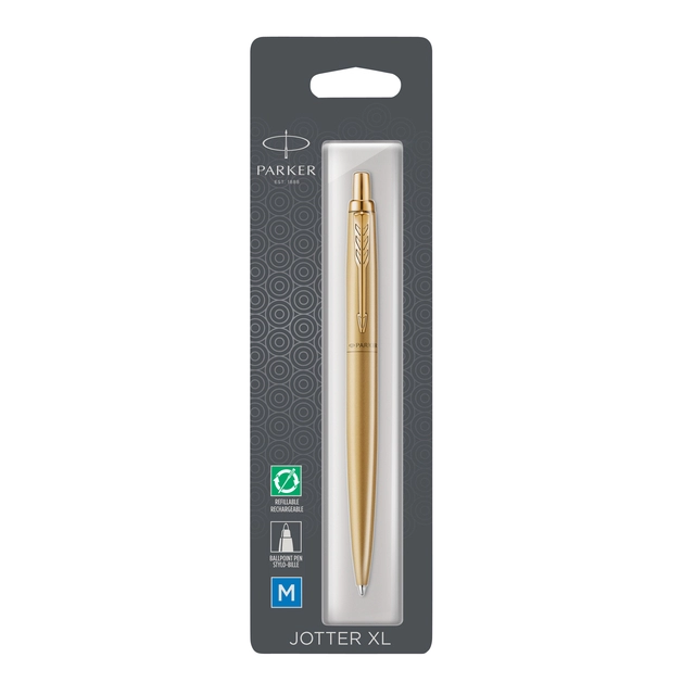 Een Balpen Parker Jotter XL Monochrome gold medium blister à 1 stuk koop je bij VHK Kantoorartikelen