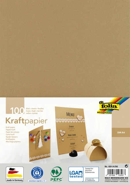 Een Kraftpapier Folia A4 120gr 100 vel koop je bij VHK Kantoorartikelen