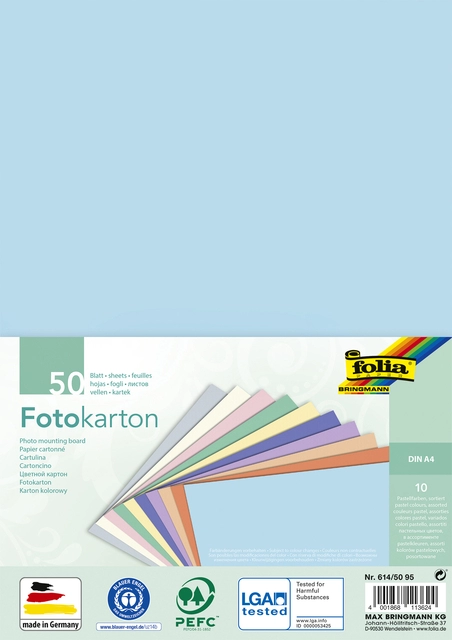 Een Fotokarton Folia 2-zijdig A4 pastel 50 vel 10 kleuren koop je bij Hoekmankantoorartikelen.nl