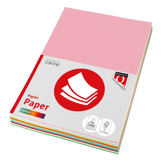 Een Kopieerpapier Quantore Colour A4 80gr 10 kleuren x 250 vel koop je bij Hoekmankantoorartikelen.nl