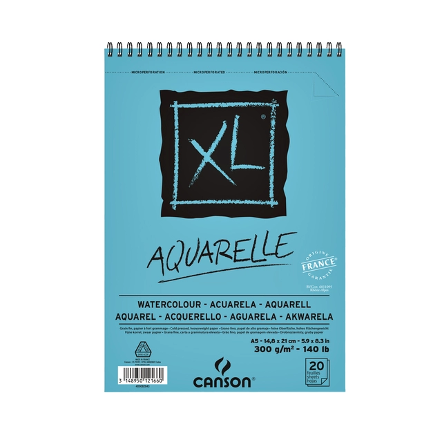 Een Aquarelblok Canson XL Aquarelle A5 20V 300gr spiraal koop je bij VHK Kantoorartikelen