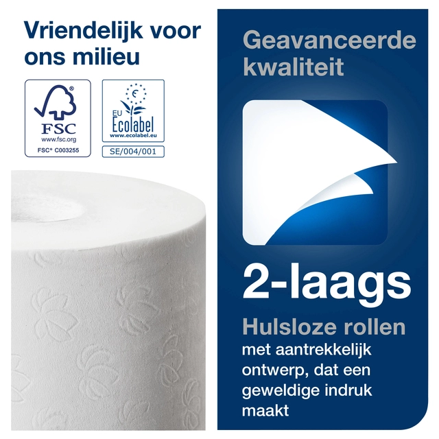 Een Toiletpapier Tork T7 hulsloos advanced mid-size 2-laags 900vel wit 472199 koop je bij VHK Kantoorartikelen