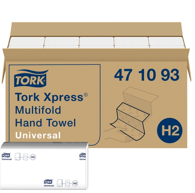 Een Handdoek Tork Xpress H2 multifold universal vouwhanddoeken 1 laags wit 471093 koop je bij VHK Kantoorartikelen