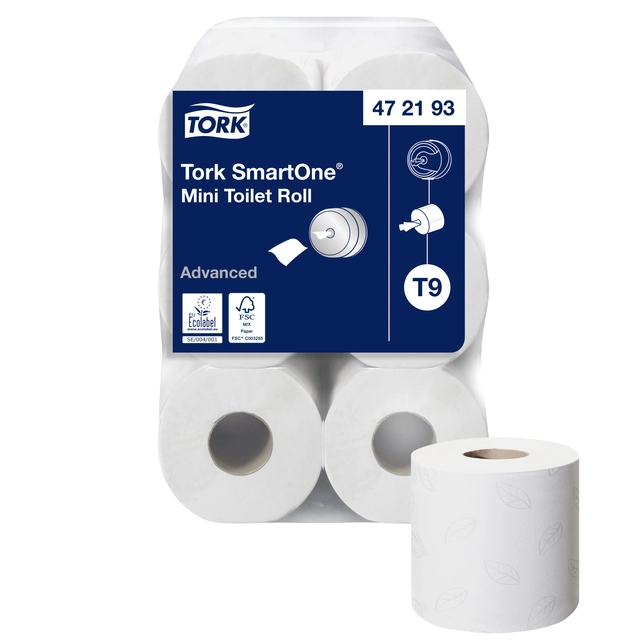 Een Toiletpapier Tork SmartOne® Mini T9 advanced 2-laags 620 vel wit 472193 koop je bij VHK Kantoorartikelen