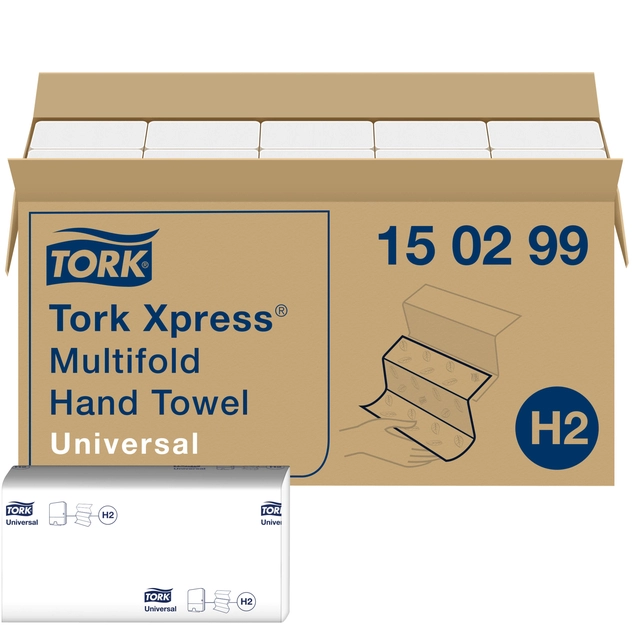 Een Handdoek Tork Xpress Basis H2 multifold universal 2-laags wit 150299 koop je bij VHK Kantoorartikelen