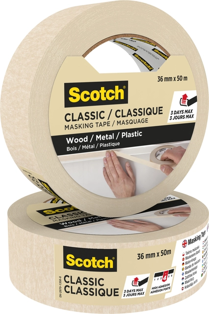 Een Afplaktape Scotch Classic 36mmx50m beige koop je bij VHK Kantoorartikelen