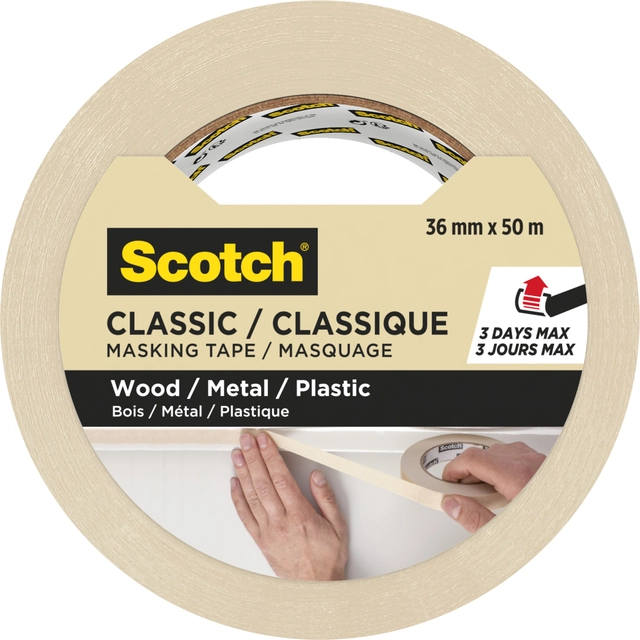 Een Afplaktape Scotch Classic 36mmx50m beige koop je bij VHK Kantoorartikelen