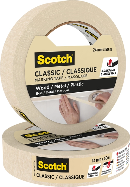 Een Afplaktape Scotch Classic 24mmx50m beige koop je bij VHK Kantoorartikelen