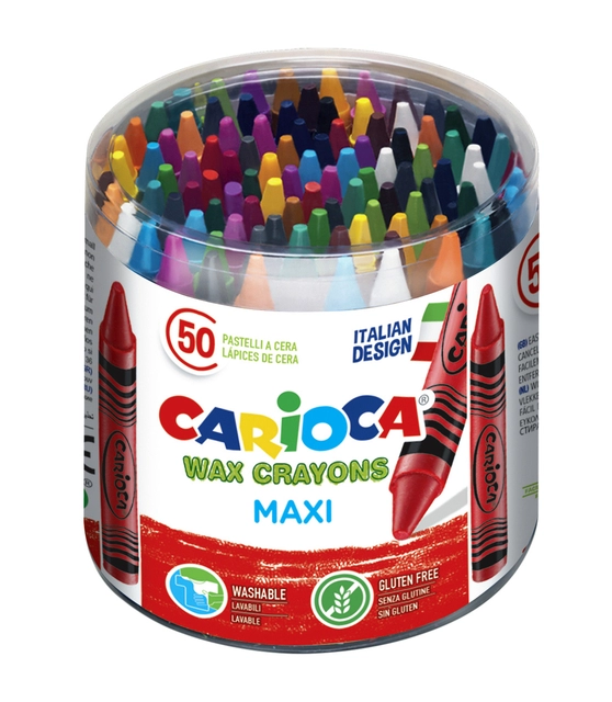 Een Waskrijt Carioca Maxi pot á 50 stuks assorti koop je bij VHK Kantoorartikelen