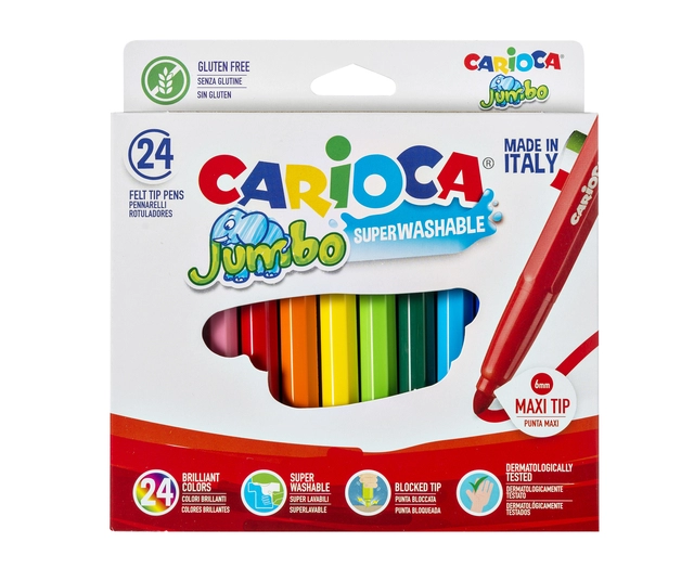 Een Viltstifte Carioca Jumbo maxi assorti set à 24 stuks koop je bij VHK Kantoorartikelen