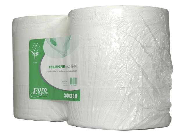 Een Toiletpapier Euro Products P4 maxi jumbo 2l recycled 380m wit 240238 koop je bij Hoekmankantoorartikelen.nl