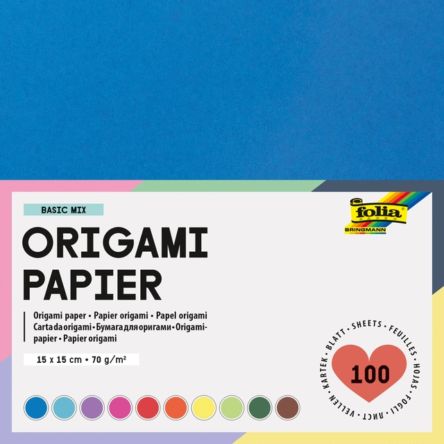 Een Origami papier Folia 70gr 15x15cm 100 vel assorti kleuren koop je bij Hoekmankantoorartikelen.nl