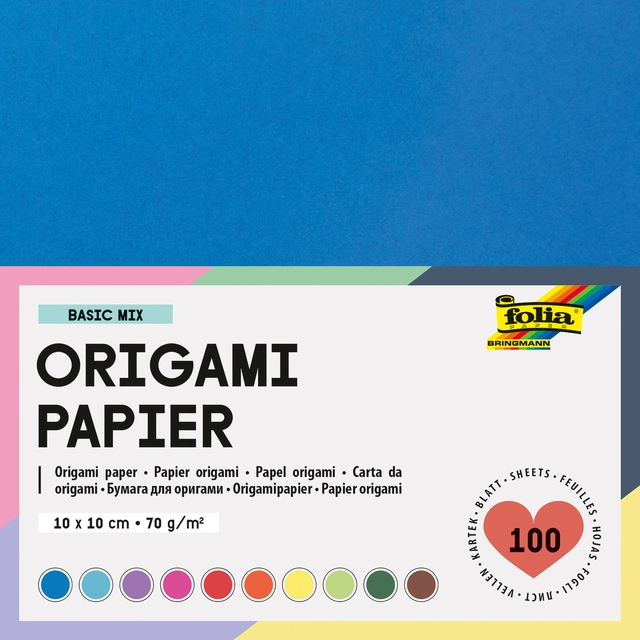 Een Origami papier Folia 70gr 10x10cm 100 vel assorti kleuren koop je bij VHK Kantoorartikelen