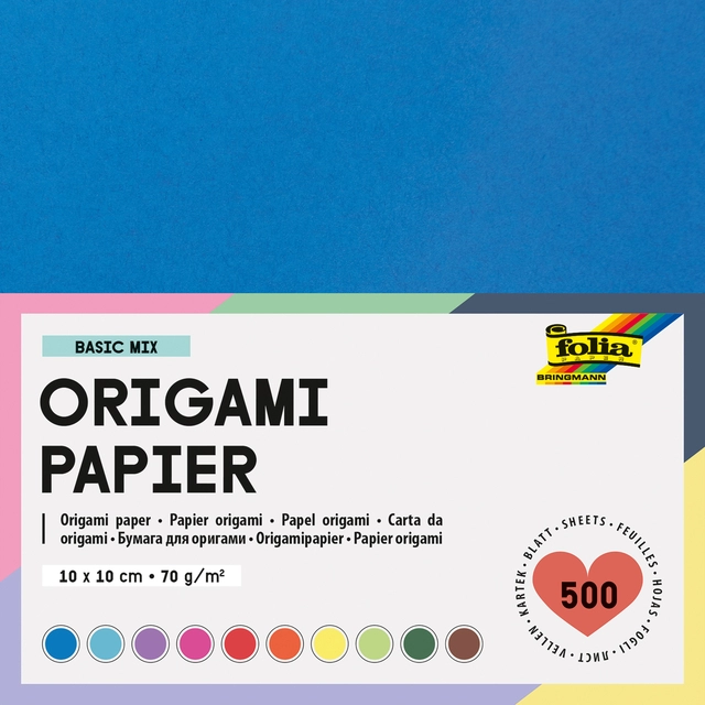 Een Origami papier Folia 70gr 10x10cm 500 vel assorti kleuren koop je bij Hoekmankantoorartikelen.nl