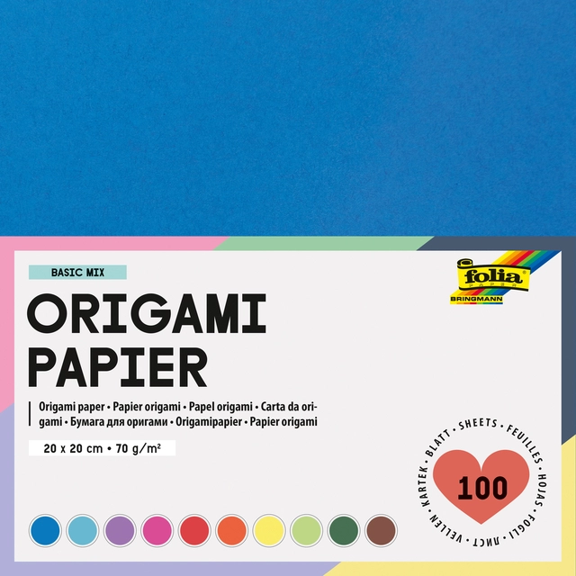 Een Origami papier Folia 70gr 20x20cm 100 vel assorti kleuren koop je bij Hoekmankantoorartikelen.nl