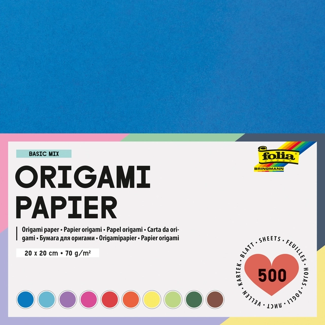 Een Origami papier Folia 70gr 20x20cm 500 vel assorti kleuren koop je bij Hoekmankantoorartikelen.nl