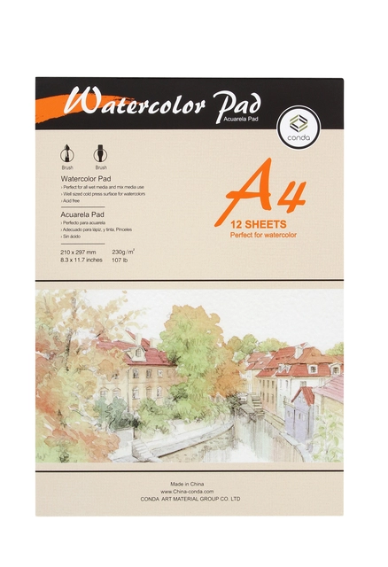 Een Aquarelblok Conda A4 230 gr koop je bij VHK Kantoorartikelen