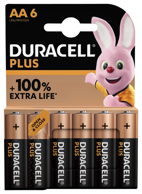 Een Batterij Duracell Plus 6xAA koop je bij VHK Kantoorartikelen