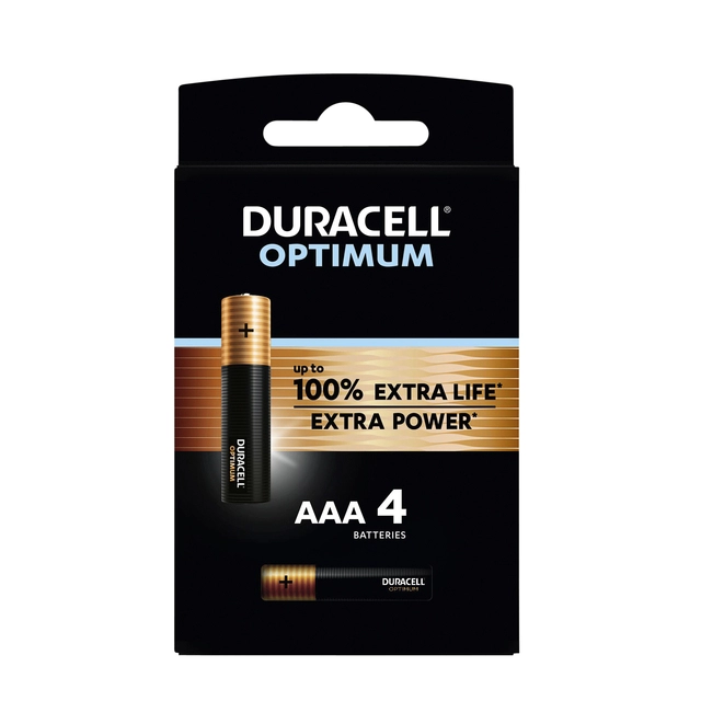 Een Batterij Duracell Optimum 100% 4xAAA koop je bij VHK Kantoorartikelen