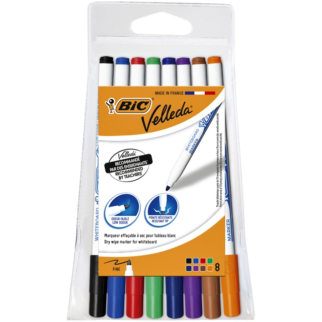 Een Viltstift Bic Velleda 1721 whiteboard rond fijn assorti blister à 8 stuks koop je bij Hoekmankantoorartikelen.nl